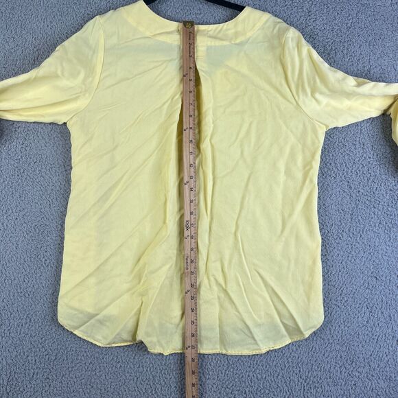 Soft Surroundings Tunic Blouse Womens Large Yellow Roll Tab Sleeve Button V-Neck - Picture 8 of 9